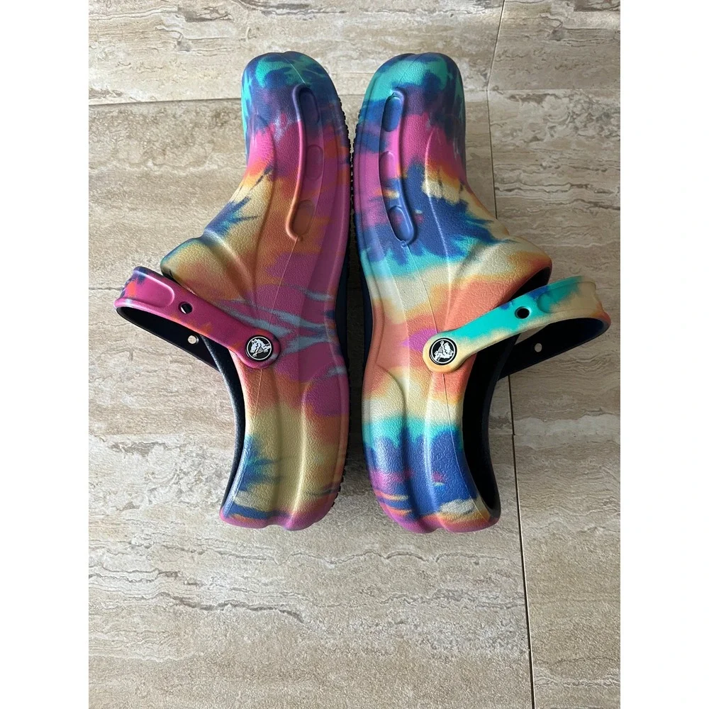 Crocs Bistro Clogs Mens 12 Multi Tie Dye Slip Resistant Work Shoes Excellent